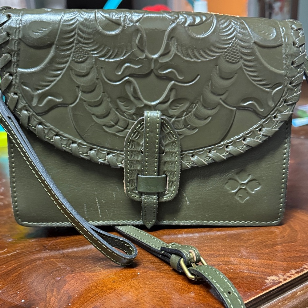 PATRICIA NASH Olive Green Embossed Leather Women's Bag